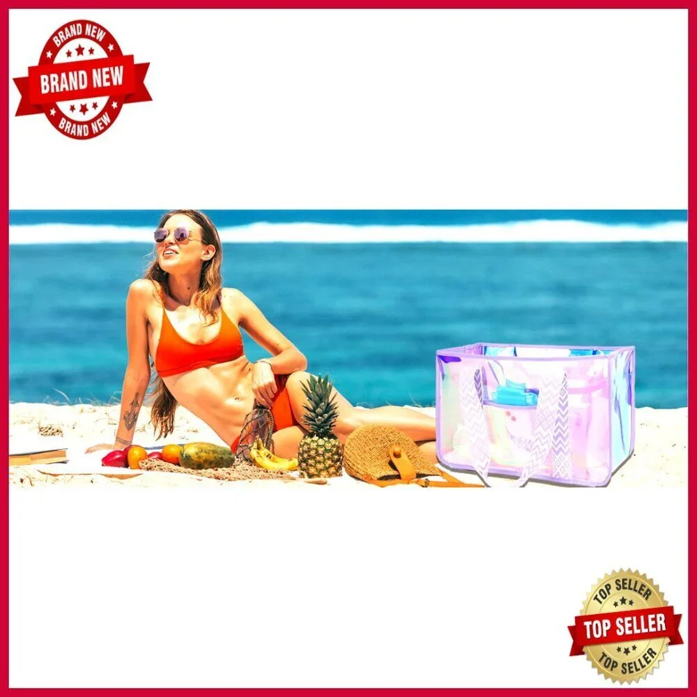 Large Waterproof Tote Bag with Zipper Closure for Beach Pool Travel